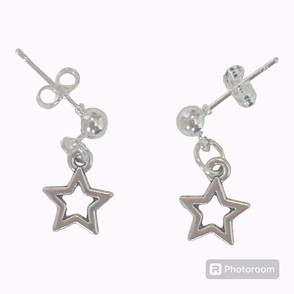 925 sterling silver plated small tiny ball stud hallow star charm earrings - Picture 1 of 4
